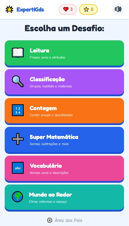 Tela inicial — escolha de desafios
